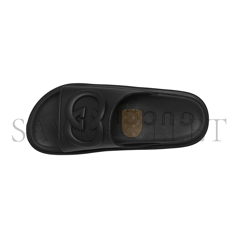 G*u*i interlocking g slide sandal black rubber 692380
